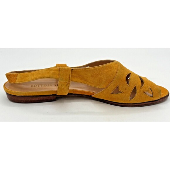 Bottega Veneta Yellow Suede Leather Slingback Strap Sandals Vintage Cutouts Flat - Picture 15 of 16